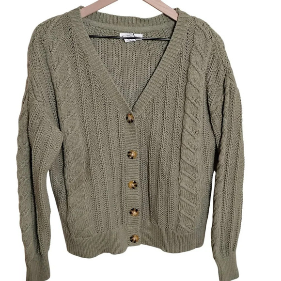 Cupcakes and Cashmere Green Cable Knit Cardigan, Medium - Picture 1 of 10